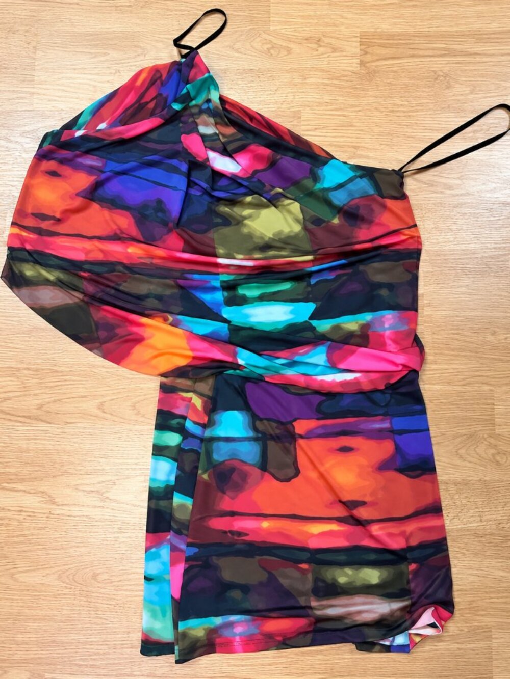 One Shoulder Jessica Simpson Abstract Draped Mini Dress S 2010s